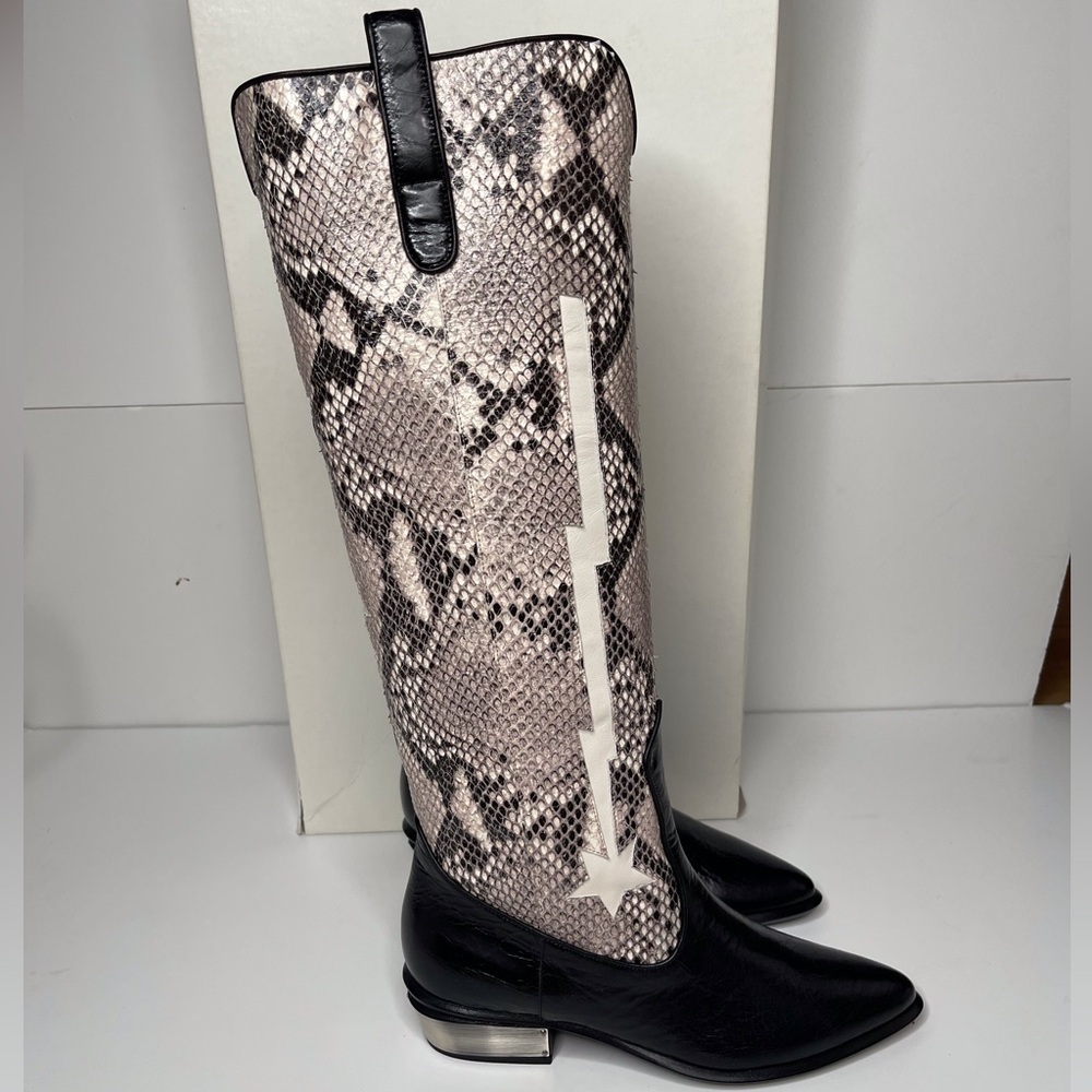 NWT $790 KATE CATE 8 Python Stella Rock Boots Leather Western Cowgirl Snakeskin